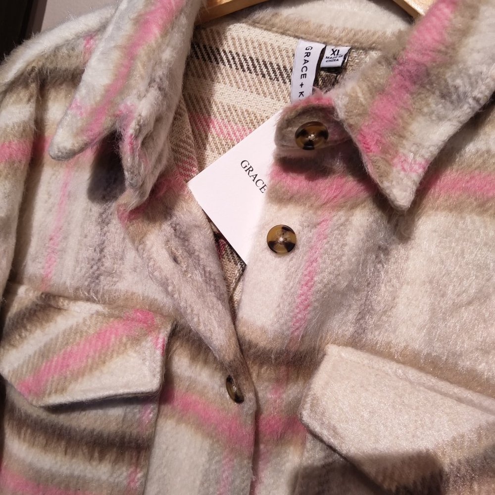 Brand NEW -Brushed Drop Back Shacket Pink & Choc. Mocha Super Soft Jacket - Br…